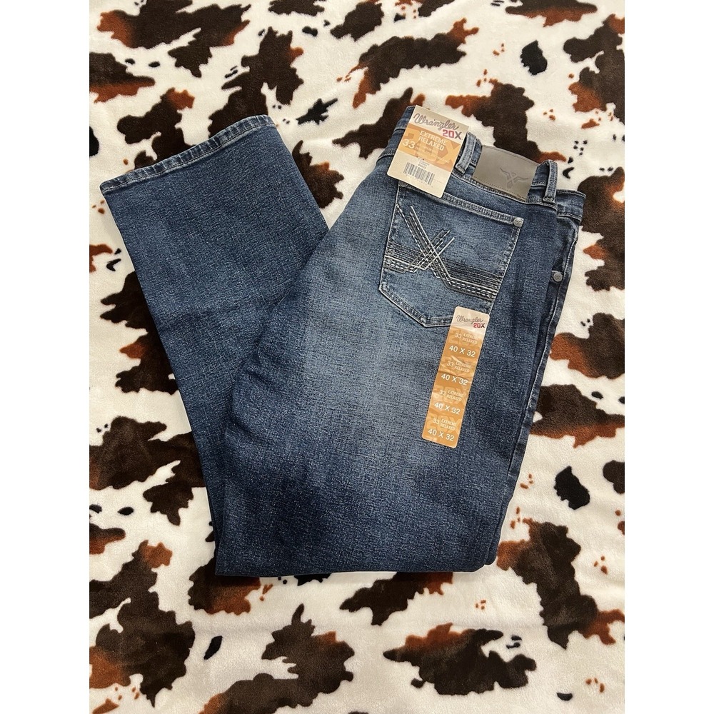 Wrangler Men's 20X Extreme Relaxed Fit Low Rise Straight Fit Jeans Size 40x32